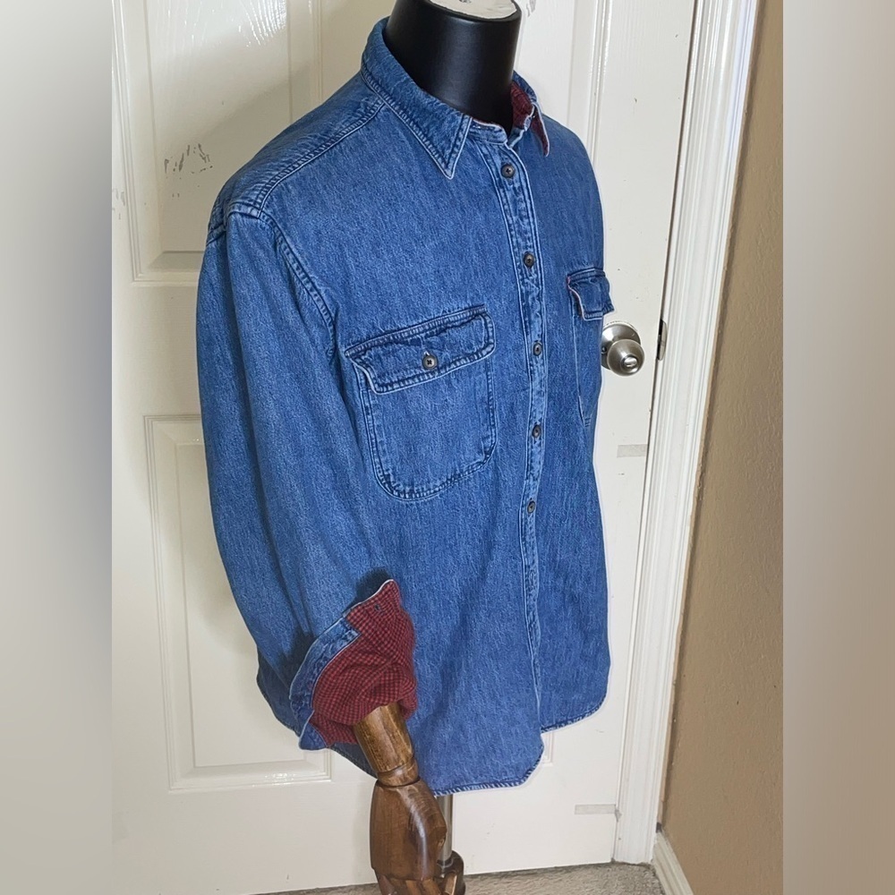 VTG L.L. BEAN Women’s Size X Large Denim Shacket Made in USA Flannel Lined Shirt - Picture 2 of 13